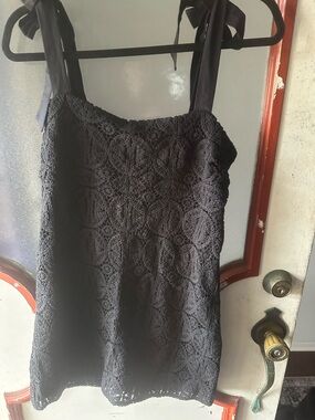 Express Black Crochet Mini Dress with Tie Straps